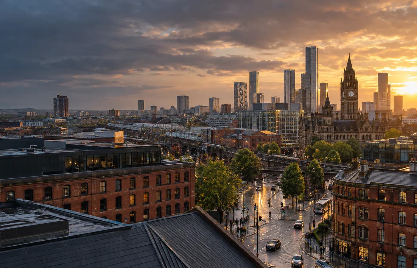 Aerial view of Greater Manchester suburbs
