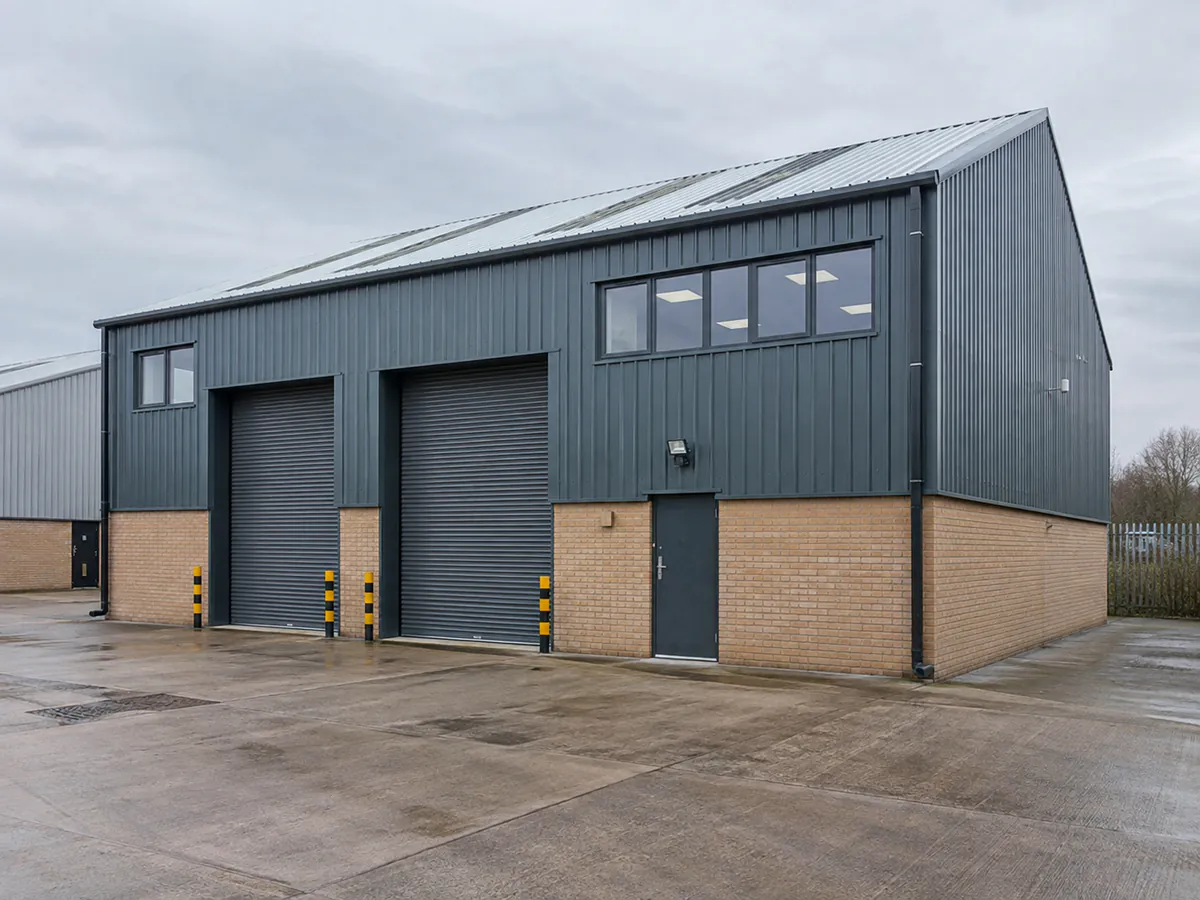 Industrial warehouse unit with roller-shutter doors