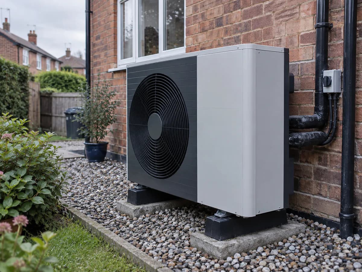 Air-source heat pump installed outside a home