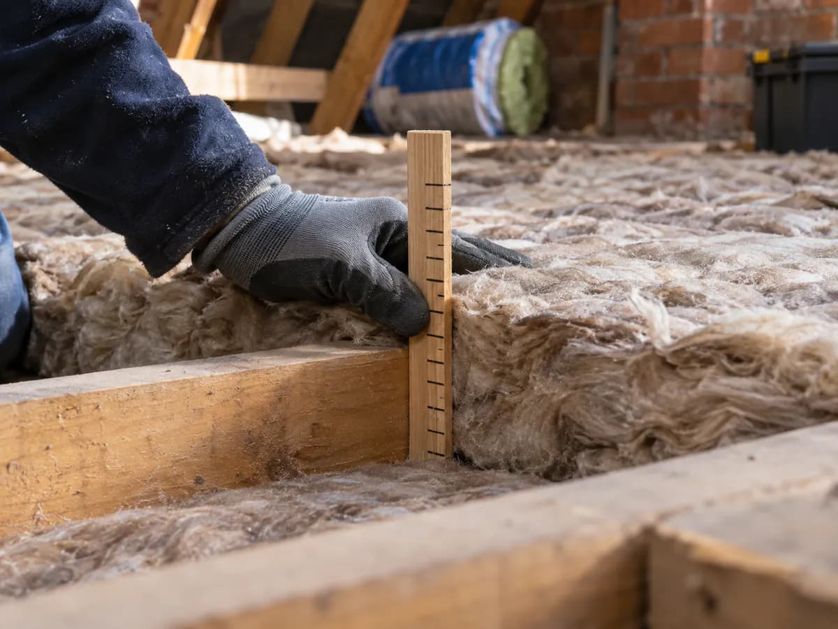 Roll of mineral wool insulation in a loft