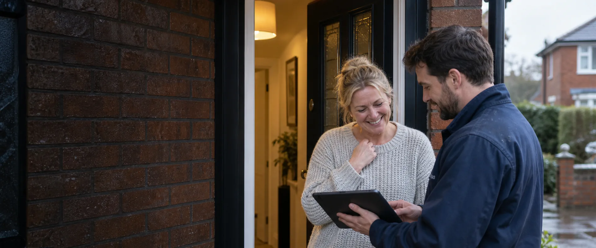 Happy homeowner receiving their EPC on the doorstep